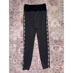 Victoria's Secret PINK Yoga Leggings Medium Gray Black Logo Tape Side Stripe